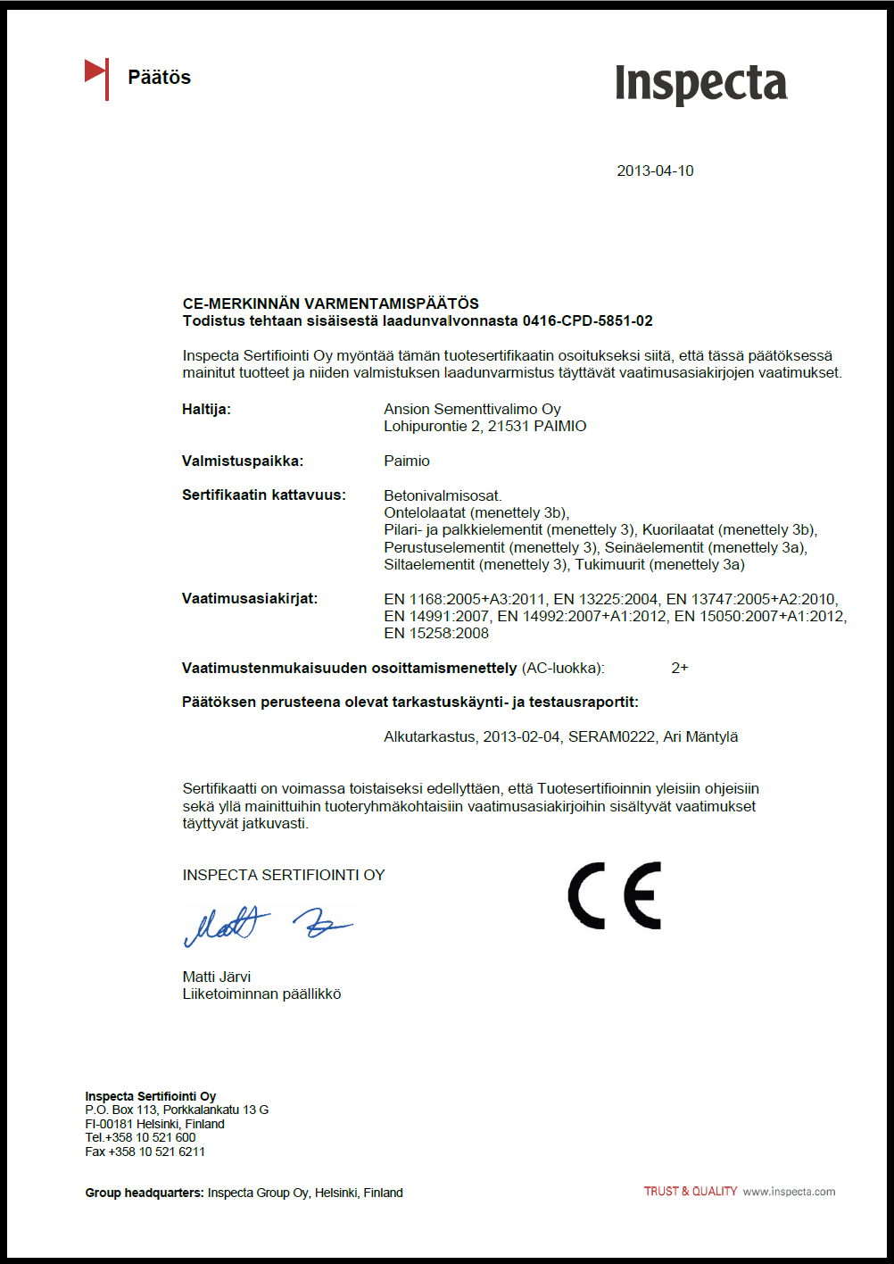 Kohteen "CE-sertifikaatti, betonituotteet" kuva